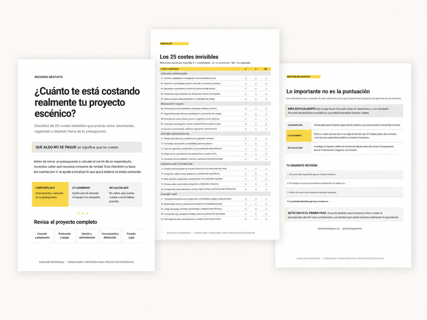 Vista previa de la checklist de 25 costes invisibles de un proyecto escénico